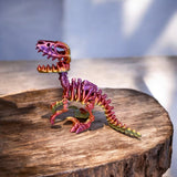 Colorful dinosaur skeleton model on a wooden surface