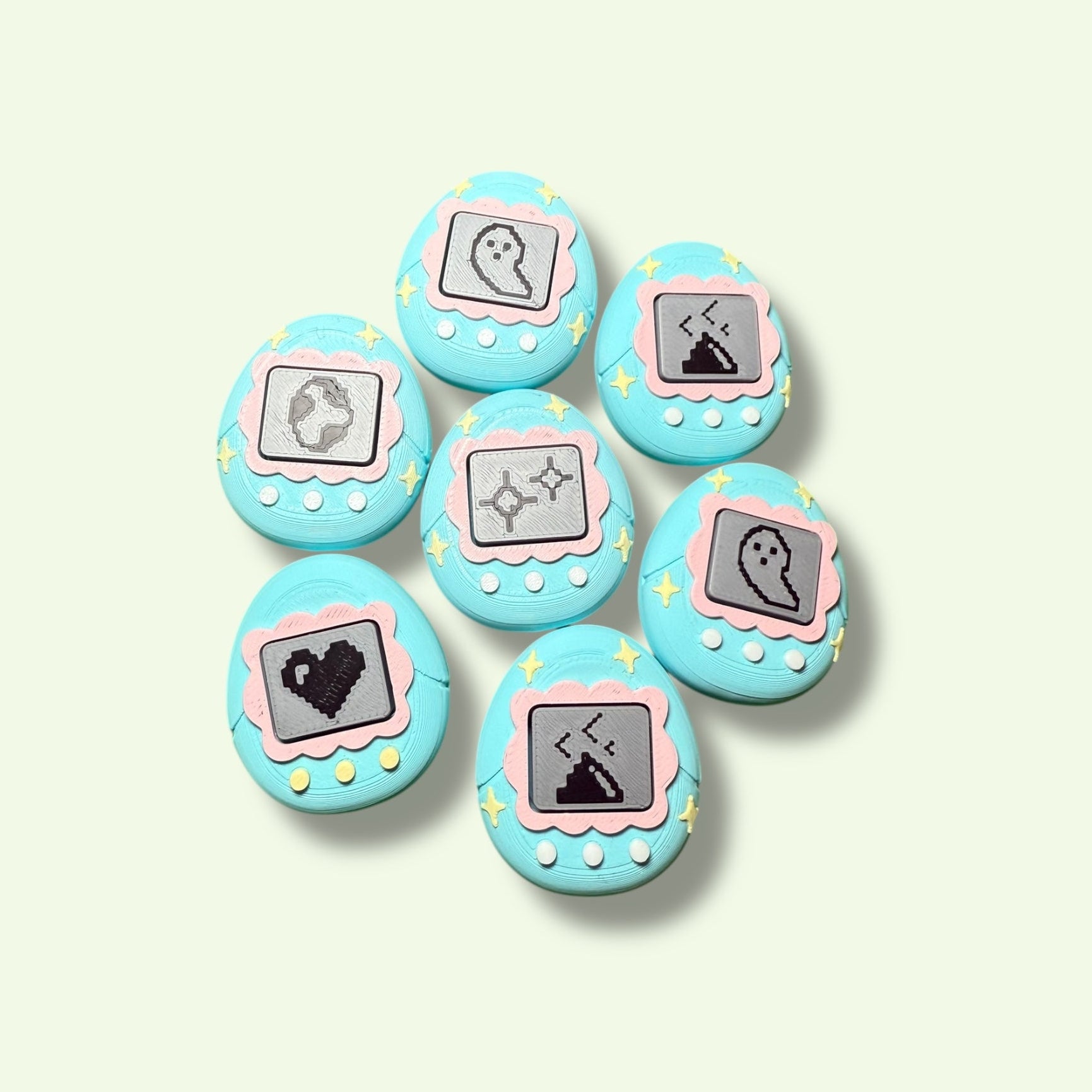 Set of blue buttons with various icons on a light gray background