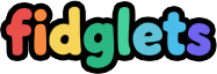 Colorful 'fidglets' logo on a black background